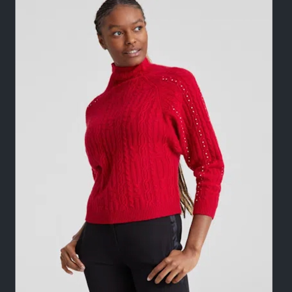 CHARTER CLUB Cashmere Embellished Dolman Sleeve Cable-knit Sweater MEDIUM